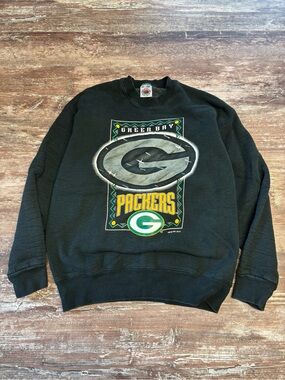 NFL Green Bay Packers Black Crewneck Sweatshirt Vintage 1994 Logo Decal Pack L
